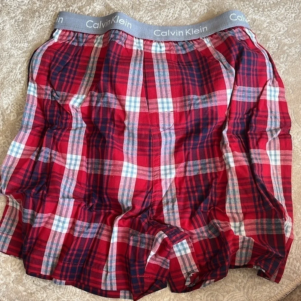 Brand New Calvin Klein 2-Pack Boys Plaid Cotton Boxer Shorts Red Blue Underwear